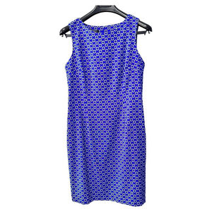 Mario Serrani Blue White‎ Geometric Print Sleeveless Sheath Dress Sz 12 Women